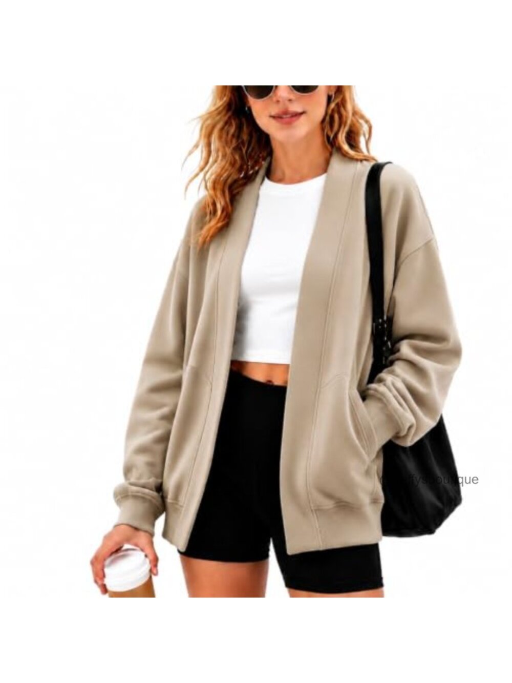 Oversized Cotton Blend Open Front Cardigan Sweatshirt Loose Fit Pocket